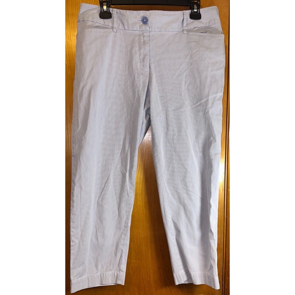 LOFT Ann Taylor Blue and White Seersucker Striped Cropped Pants Size 6